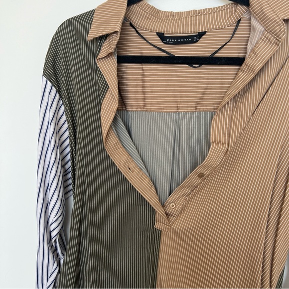 Zara Colorblock Striped Loose Long Sleeve Shirt - Picture 1 of 2